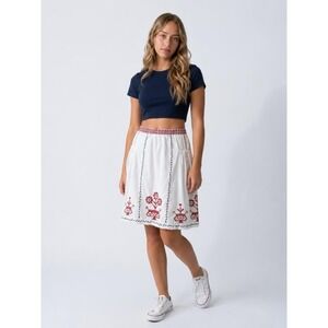 Lithe Anthropologie A line skirt Corduroy Cross Stitch Cottagecore Sz 8 milkmaid